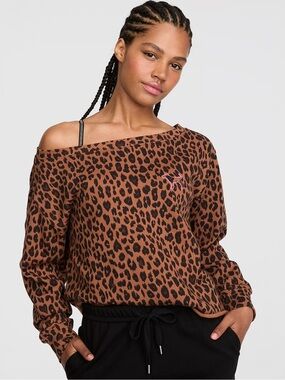PINK Campus Fleece Rib Off-The-Shoulder Sweatshirt